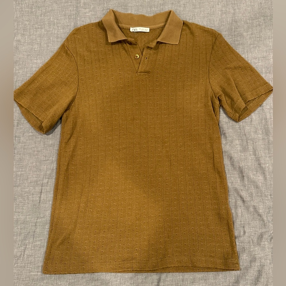 Zara Jacquard Polo Khaki size Small